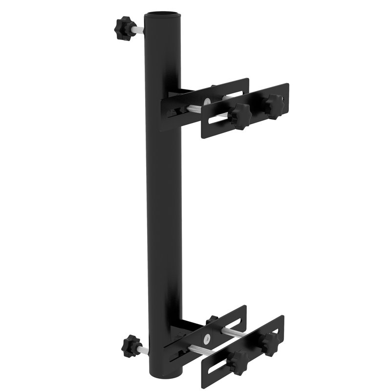 Porte-parapluie de balustrade - L'espace pour balustrade, décalé, du marché peut accueillir des poteaux de 1,9 po à 1,5 po de diamètre en acier noir.