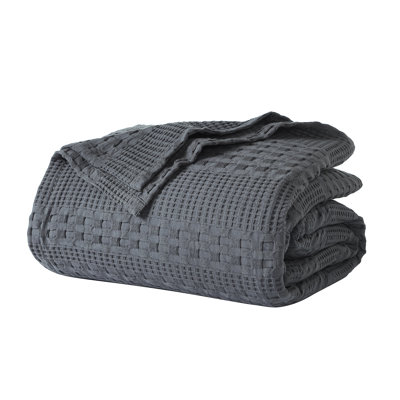Dark Grey Waffle Weave Queen Blanket