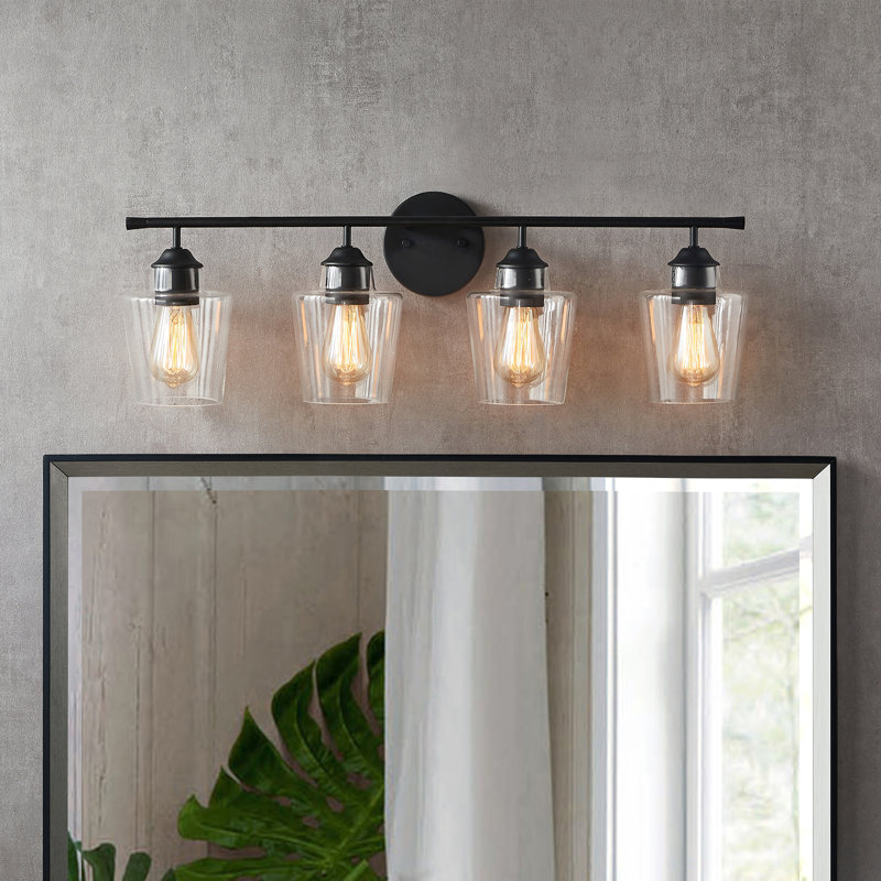 Éclairage pour salle de bain 4 lumières à intensité variable Atish, Noir mat, Quatre lumières