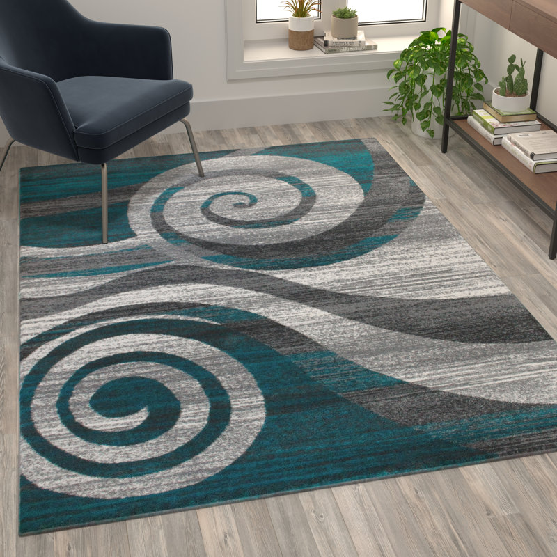 Aliodija Modern Swirl Design Olefin Area Rug, Rectangle 5'3" x 7'3"
