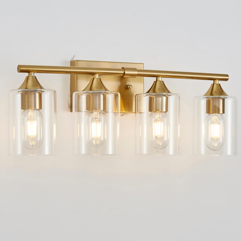 Luminaire de meuble-lavabo industriel avec abat-jour cylindrique en verre transparent, Gold, 4