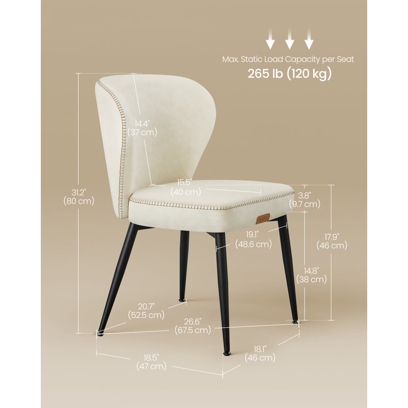 Synthetic Leather Upholstered Dining Chairs with Stitching, Cream White