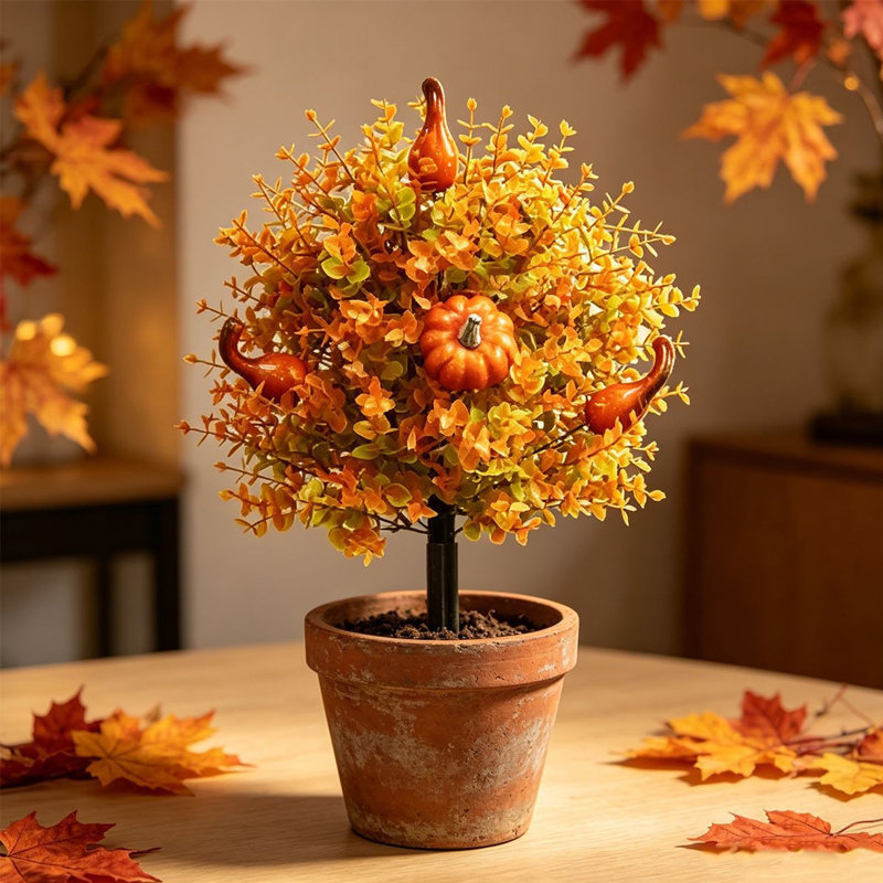Thanksgiving Themed Artificial Fall  Pumpkin Garden Decorative Planters For Home And Outdoor Use, 3.94" H x 7.87" W x 9.84" D