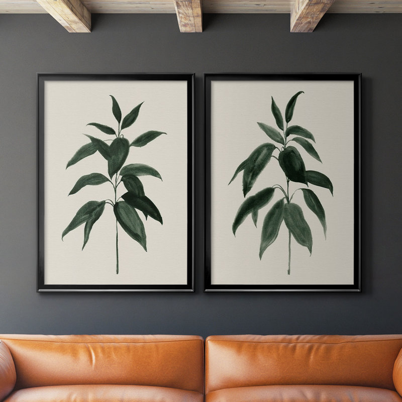 Toile tendue de qualité «Soft Greenery I» - prête à être accrochée, H 24,5 po x l 37 po x P 1,25 po, Noir