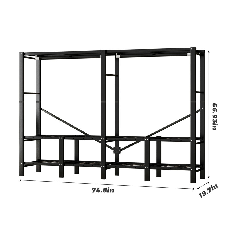 INO Design Portable Closet Organizer Clothes Storage Wardrobe Rack Shelf Dustproof Stout, Gray, 67" H x 74.8" W x 19.7" D