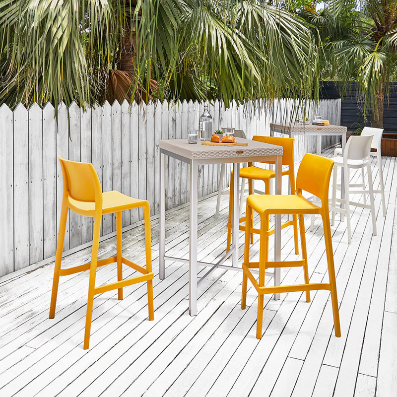 Sensilla Stackable Low Back Stool, Gold, Bar Stool (29.5” Seat Height)
