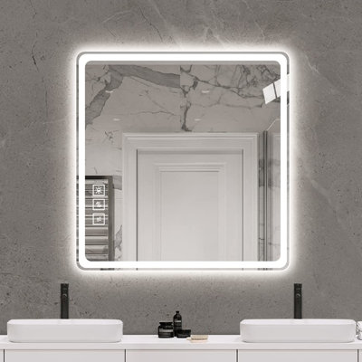 Miroir de salle de bain 36 po x 36 po à DEL - Brouillard mural, cuivre à intensité variable de 5 mm - pour meuble-lavabo à intensité variable