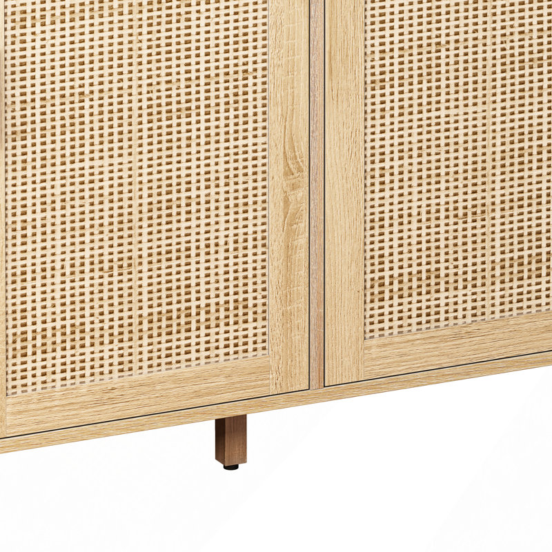 Armoire de rangement élégante et fonctionnelle en rotin à 4 portes, Naturel
