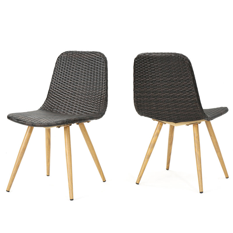 Dining Chair  2  - Heat Transfer Legs Ideal For Outdoor Relaxation Patio, Pool, Veranda, Garden And Iron Frame, Brown Multi Chairs   Of 2  Woven Iron,