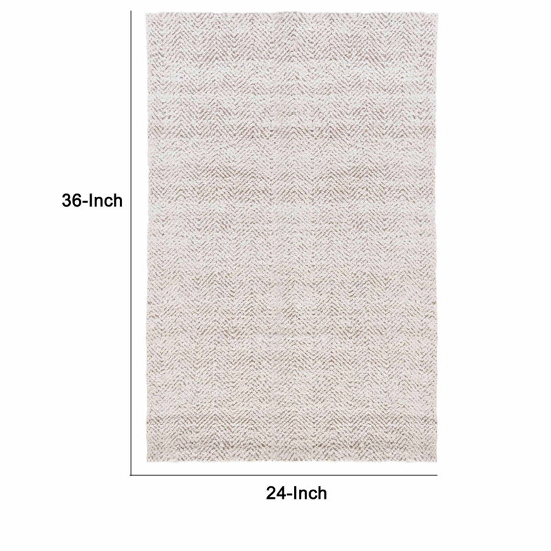 Ivory Herringbone Handwoven Wool Rectangular Rug