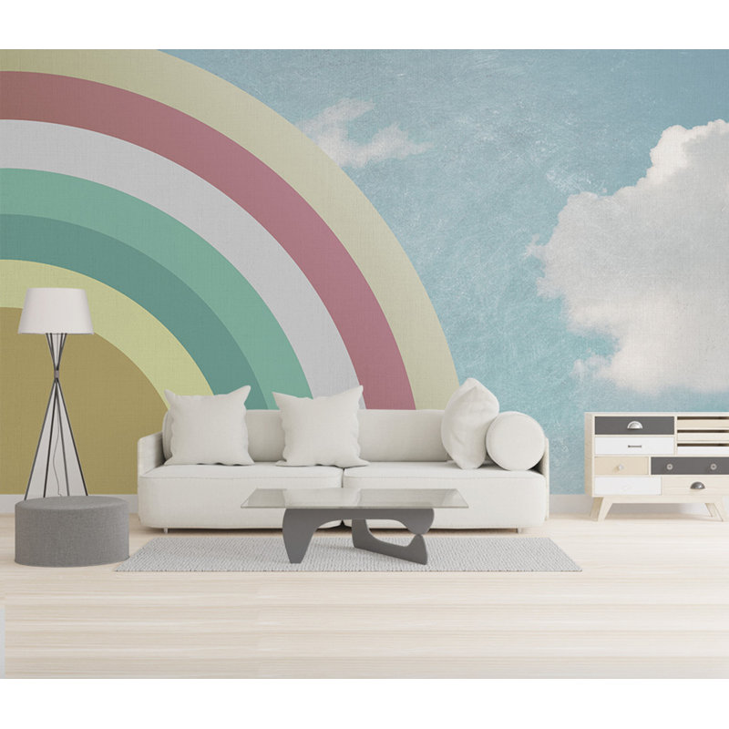 Papier peint amovible demi-arc-en-ciel et nuages, L 105,96 po x L 187 po
