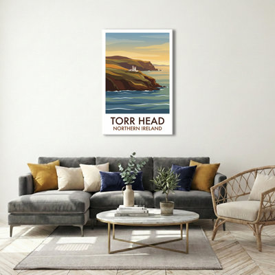 Torr Head, Northern Ireland - Antrim Cliffs Travel Poster: Coastal Romance And Wide Horizons. Giclee Print On Wrapped Canvas. Wall Art, Home Decor - Natural Landmarks, Northern Ireland - Wrapped Canvas Print