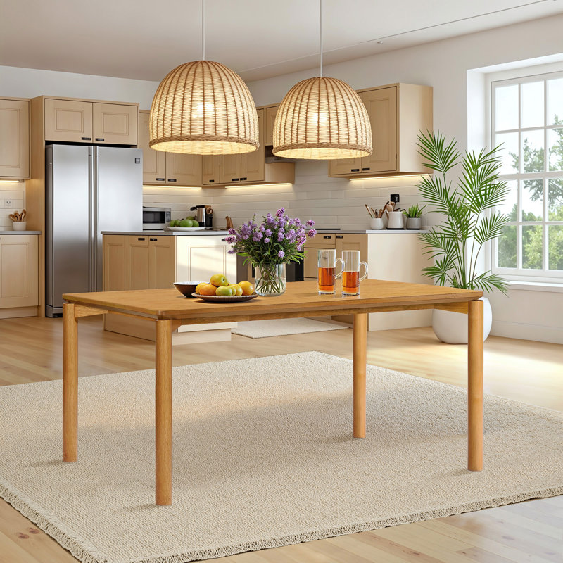 59'' Rectangular Dining Table for 6, Modern MDF Wood Kitchen Table with Solid Wood Legs