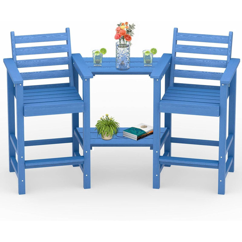 Ensemble de chaises hautes en PEHD Adirondack avec plateaux doubles amovibles (ensemble de 2), Bleu lac