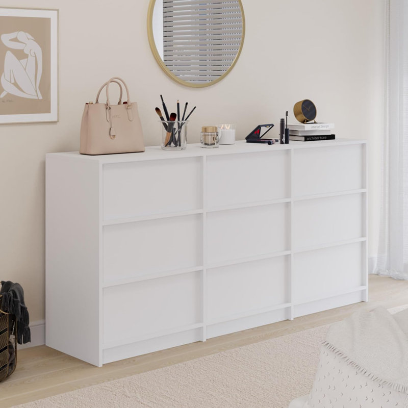 63" W 9 Dresser Drawer For Bedroom, Wood Drawer Dresser With Pull Handle, White