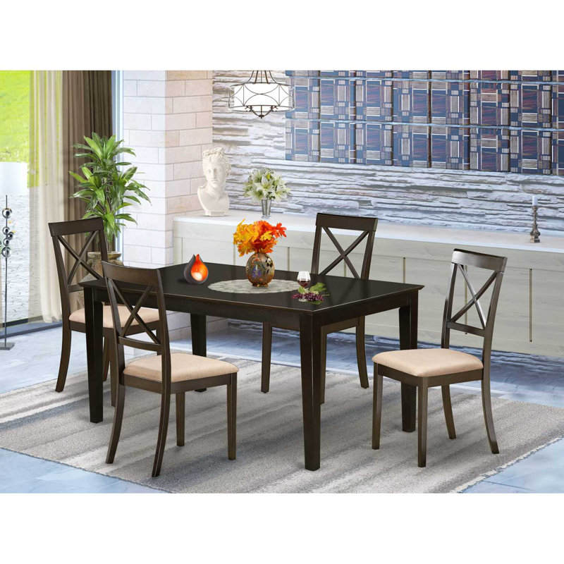 7 Piece Dining Set Consist of a Rectangle Dinner Table and 6 Faux Leather Kitchen Dining Chairs, 36x60 Inch, Linen White
