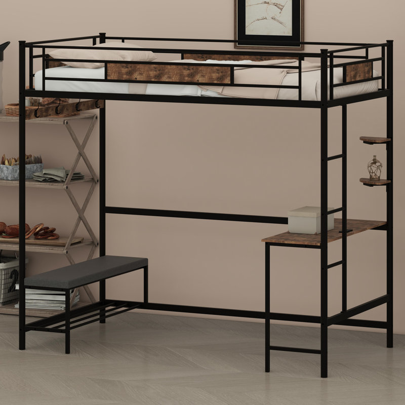 Easy-Assembly Loft Bed With Storage Space And Reinforced Buckle-Fastened Slats