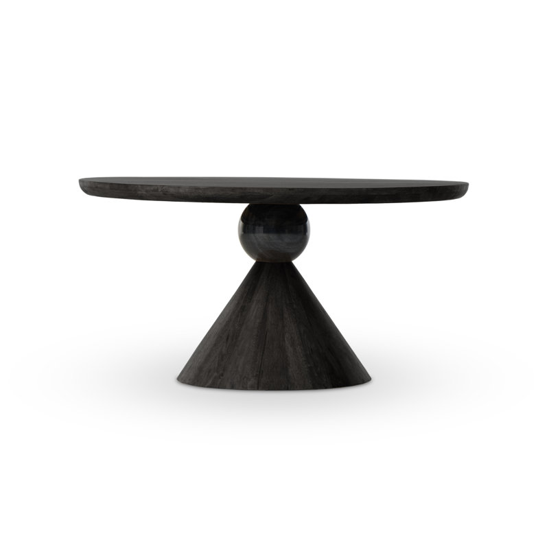 Bibianna Round Solid Wood Dining Table, Worn Black/Black Marble