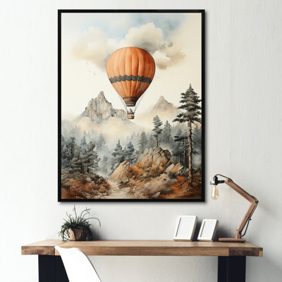 «A Classic Art Study of a Hot Air Balloon in Flight Mountain View II», reproduction sur toile