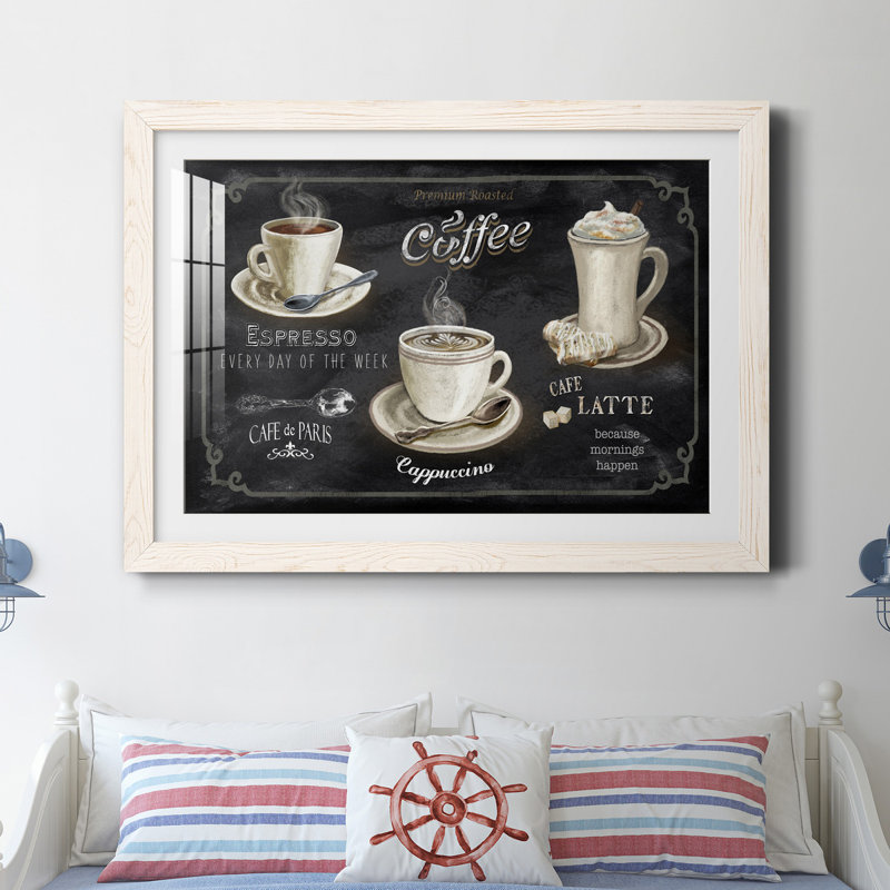Coffee Trio - Reproduction d'art graphique sur papier encadré, Cadre blanc, H 31 po x l 44 po x P 1 po