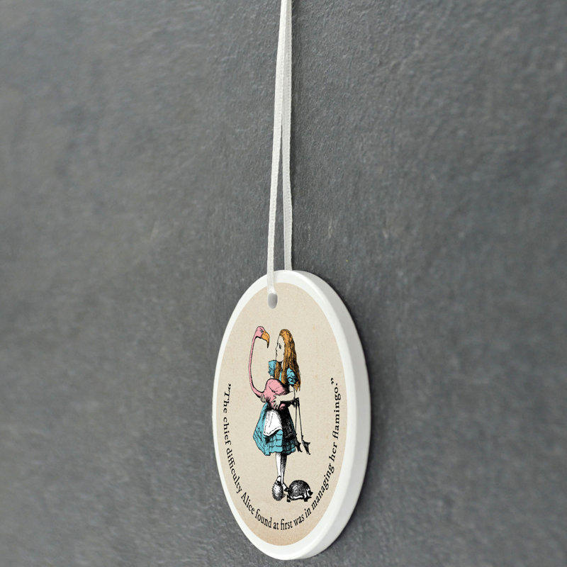 Alice and Flamingo Alice In Wonderland Circle Shaped Ceramic Ornament Bauble