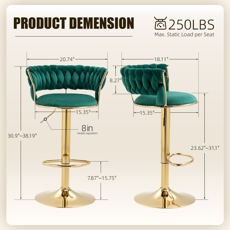 Swivel Adjustable Height Bar Stools, Green