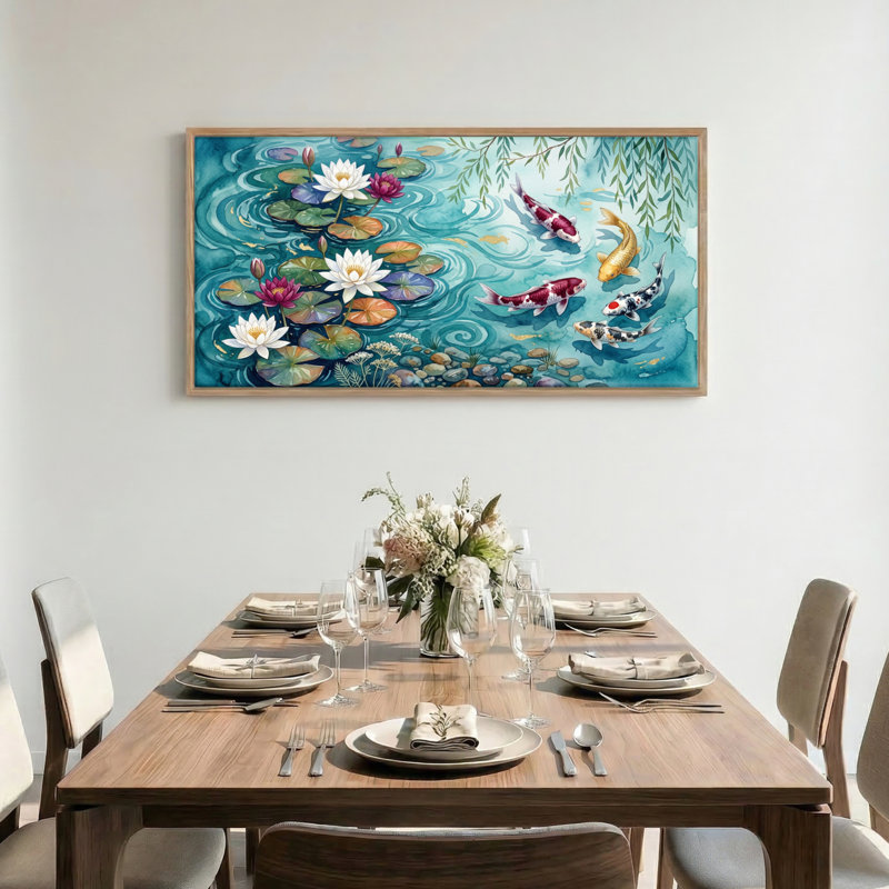 Tableau encadré sur toile représentant des carpes koï (1 pièce), 147 x 71 cm, 58 po x 28 po