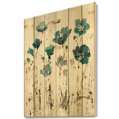 Fields of Turquoise Watercolor Flower I - Traditional Print on Natural Pine Wood