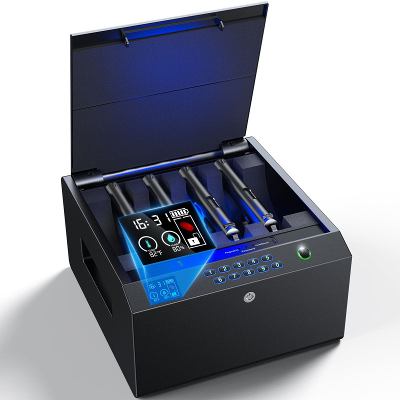 Coffre-fort biométrique à 4 pistolets avec écran LCD, port USB-C et accès rapide pour la maison, le chevet ou la voiture