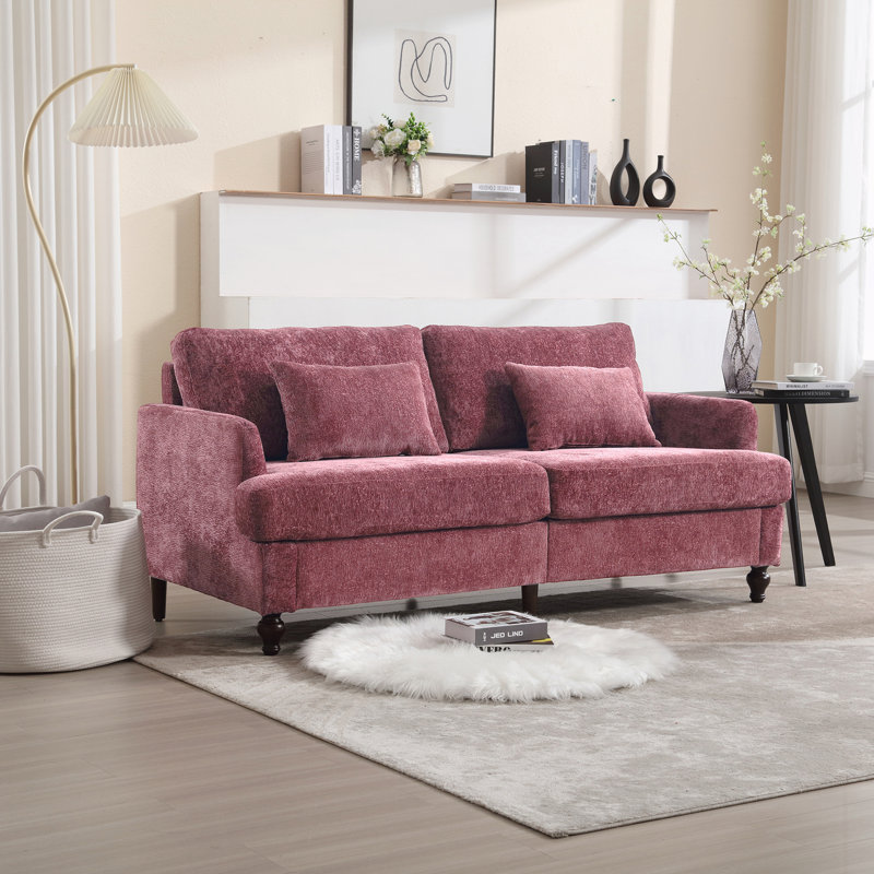 Canapé en chenille de style Mid-Century, Chenille vin rouge