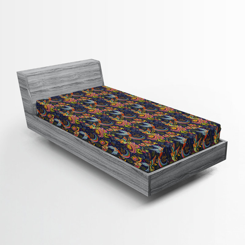 Drap-housse Ambesonne, paquet de 2, Bleu foncé / rose / floral mauve, Drap-housse simple TG