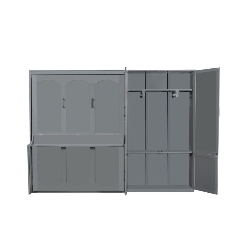 Grand lit escamotable mural avec placard, gris