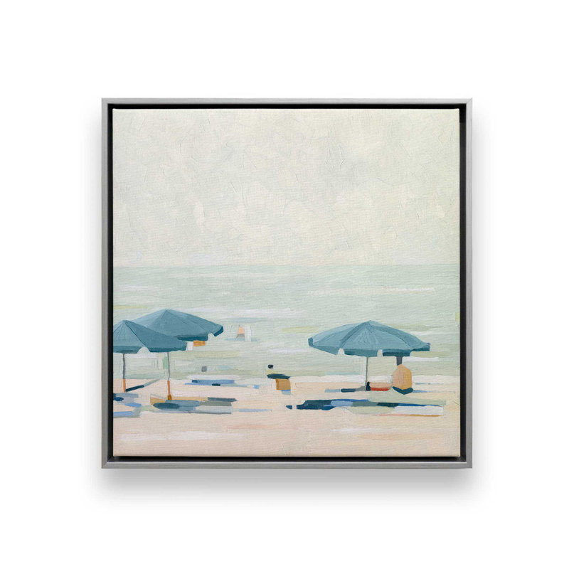 Seaside Umbrella Harmony II Canvas Print , Polished Chrome Floater Framed, 32.75" H x 32.75" W x 1.75" D