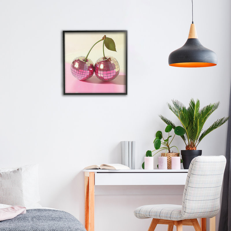 Giclée encadrée de cerises rétro disco, design par Creative Studio, Giclée encadrée noir minuit, H 12 po x l 12 po