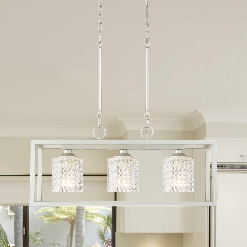 3 - Light Kitchen Island Rectangle Chandelier, Nickel Dust