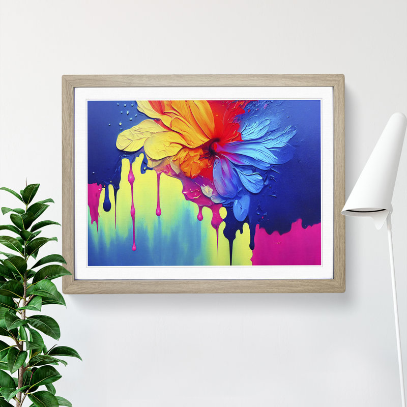 Luminous Modern Flower Abstract 1 Piece Single Picture Frame Wall Art, 25cm H x 34cm W x 2cm D, Oak