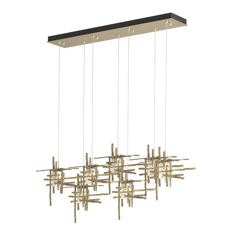 Tura 7-Light Glass Rectangular Pendant, 30" - 130", Seeded Clear, Soft Gold