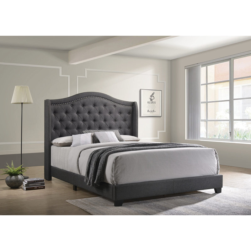 Aquira Upholstered Eastern King Wingback Bed Beige, King, Beige