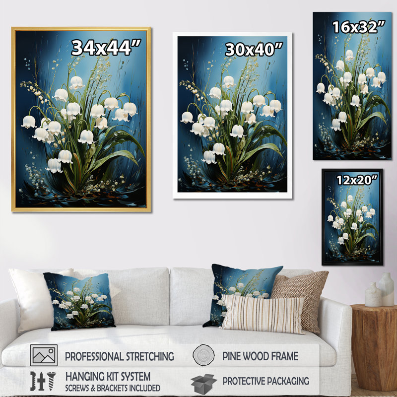 «Green Snowdrops» - impressions sur toile, H 40 po x l 30 po, Cadre flottant doré