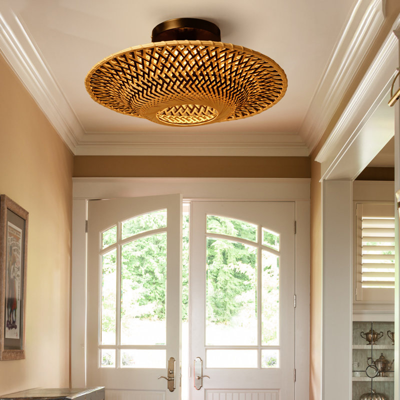 Plafonnier semi-encastré en bambou tissé à la main, H 6,69 po x l 19,68 po x P 19,68 po