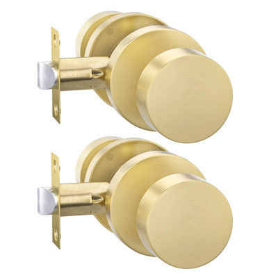 Gold Closet Door Knobs, Heavy Duty Zinc-Alloy Passage Brushed Gold Interior Door Knobs, Brushed Brass Indoor Doorknobs for Hallway, Closet (2 Pack)