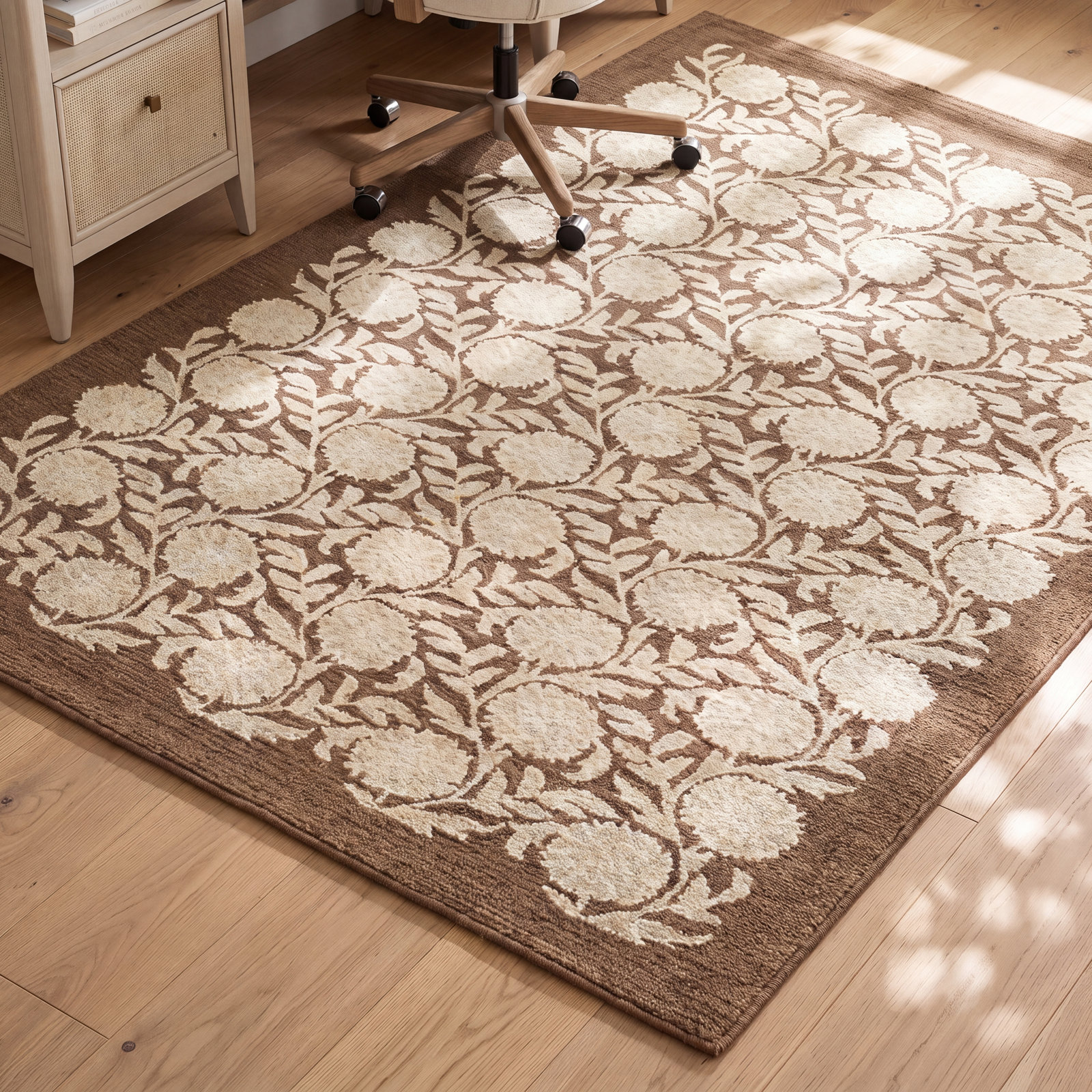 Eleanora Brown Hand-Tufted Floral Wool Rug, 9' X 12'