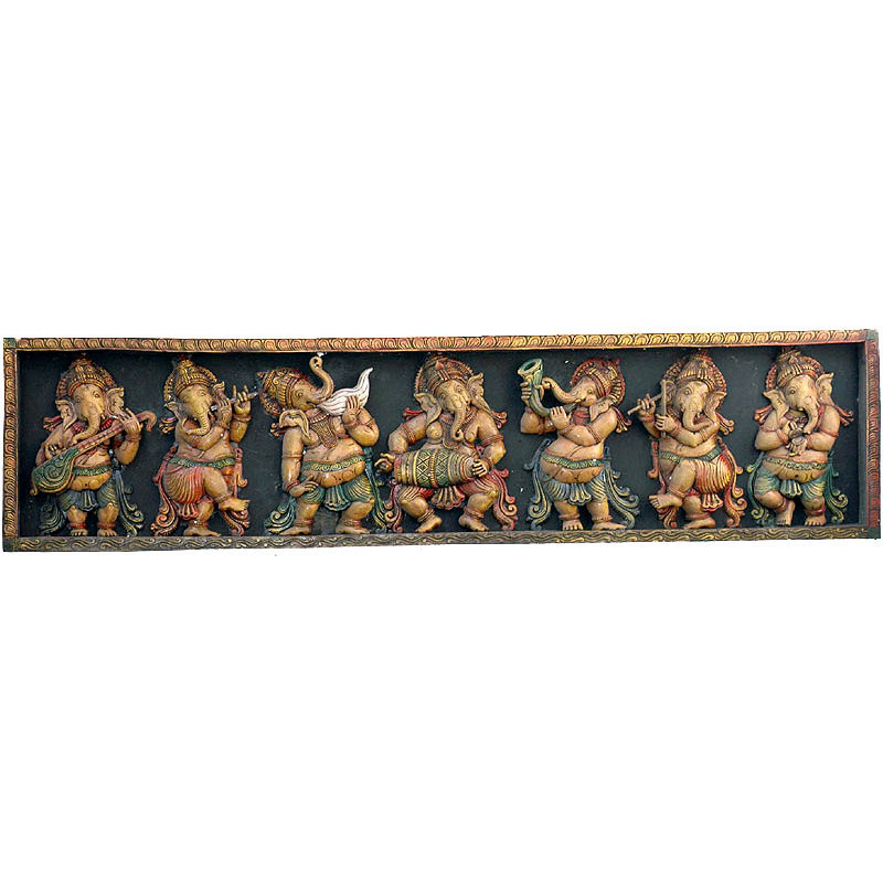 Sculpture de 71 po en bois massif sculpté à la main Ganesha