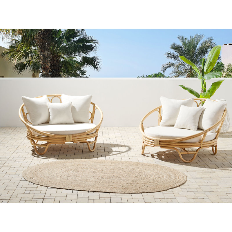 Algia 112cm Wide Curved Wicker Patio Daybed with Cushions, 2, Natural 