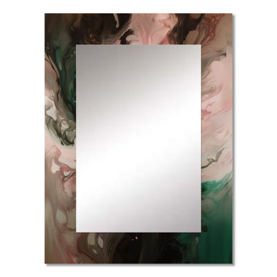 Pink Green Inner Worlds Of Marble II - Geometric Mirror, Modern Unique Wall Mirror, Printed Metal Art