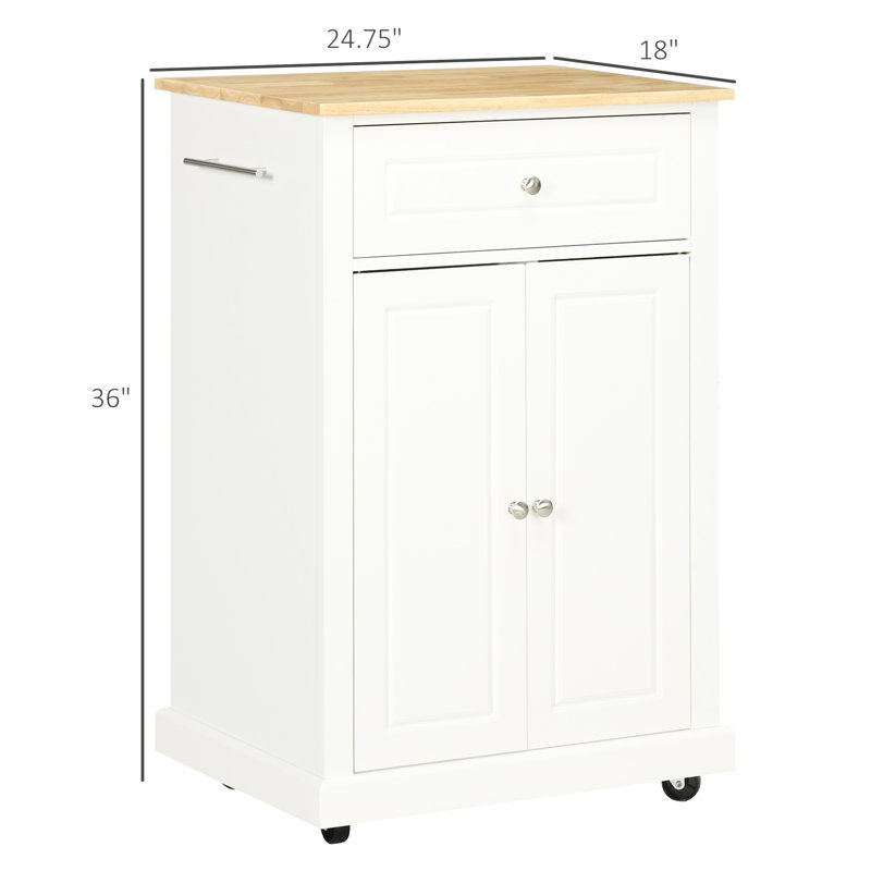 Portable Kitchen Tea Cart, Cream White, Drawer, Adjustable Shelf, 2 Towel , Space Saving White