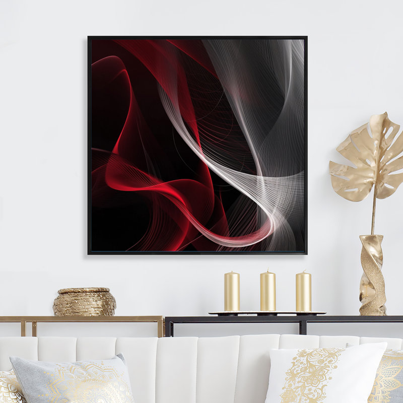 Abstraction contemplative rouge-noire I - impression, H 30 po x l 30 po x P 1 po, Cadre flottant noir