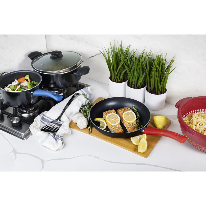 Marmite de cuisine antiadhésive YBM Home Classic, recouverte, poignées Stay-Cool, marmite à soupe, marmite, allant au four 350F, compatible avec toutes les plaques de cuisson à induction, va au lave-vaisselle, 4,75 pintes
