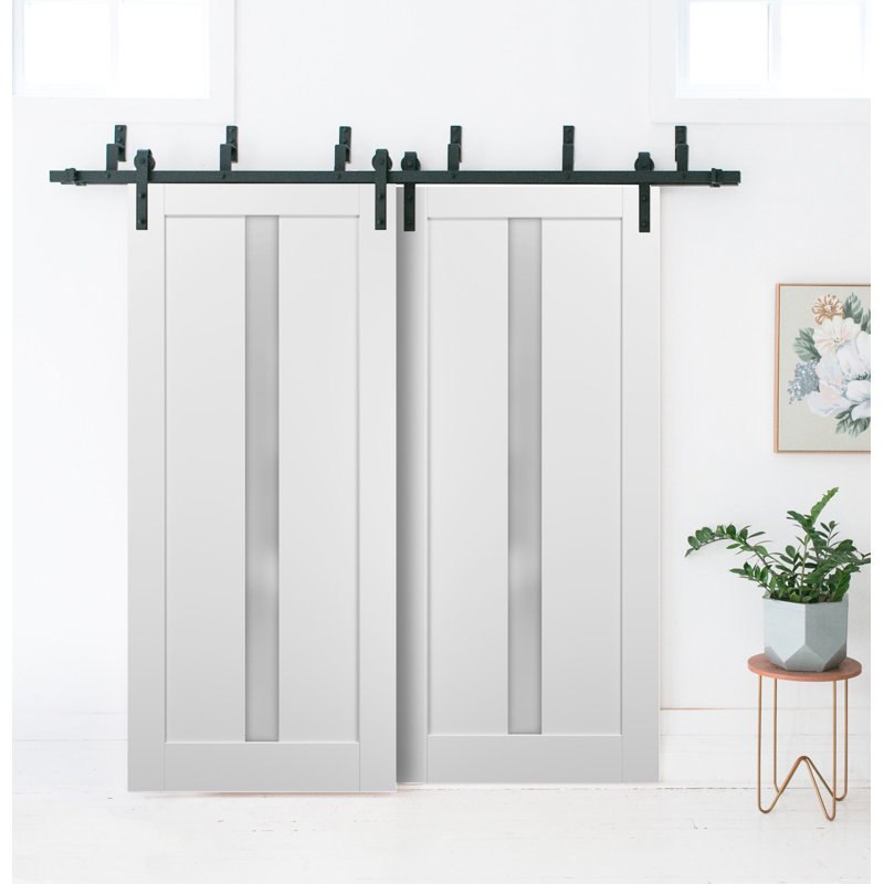 Portes de placard coulissantes en verre givré Quadro avec trousse de quincaillerie d'installation, 56 po x 96 po
