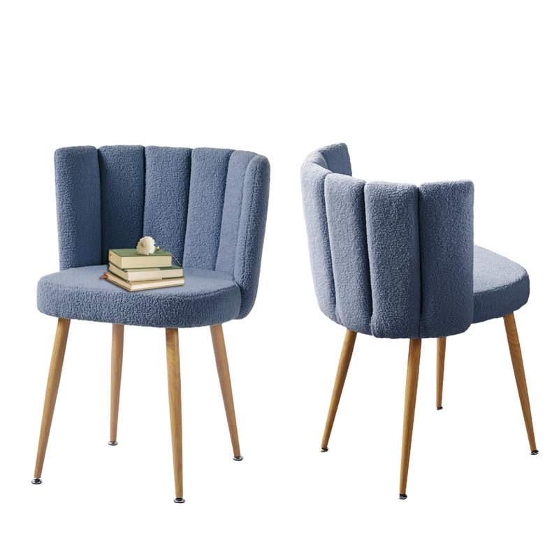 Modern Lotus Backrest Fabric Upholstered Dining Chair (Set of 2), Blue
